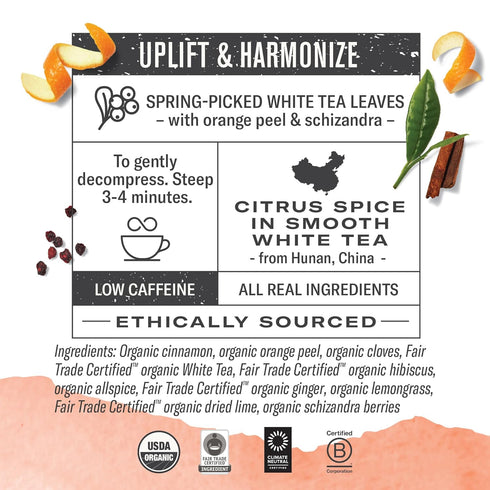100 200 Numi Organic Orange Spice Tea, Tea Bags, White Tea With Citrus & Spices, Brew Cups, Low Caffeine