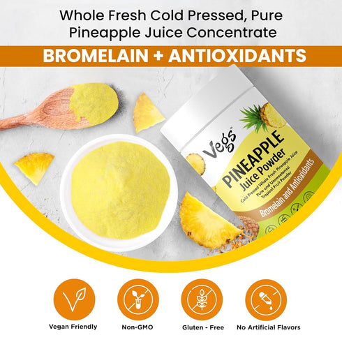 6 oz Vegs Pineapple Juice Powder - Freeze Dried Organic Pineapple Powder with Bromelain & Antioxidants - Sugar-Free