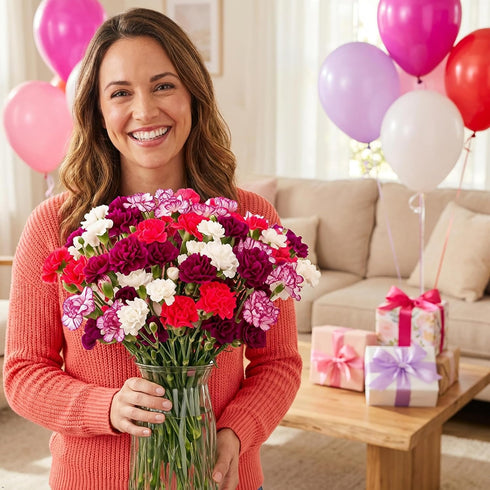 (20 Benchmark Bouquets Mini Carnation Bouquet Mothers Day Flowers for Delivery Pink White Purple Mini Flowers Fresh