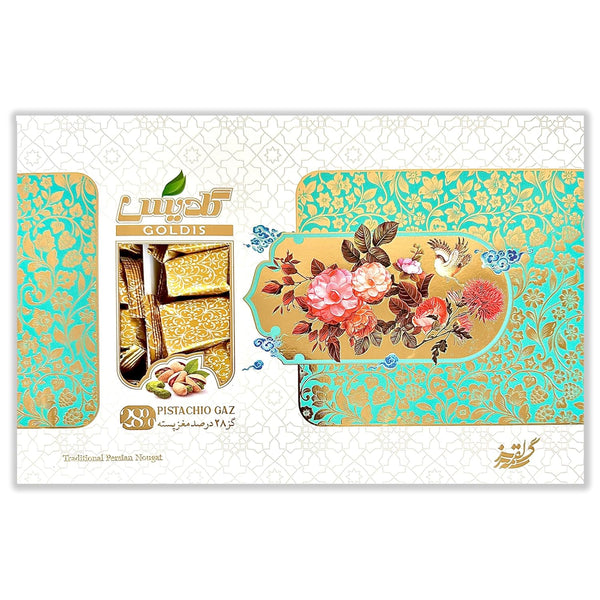 GOALDEES Persian Nougat Gaz Traditional Sweet with 28% Pistachios, Halal Candy, Soft &
