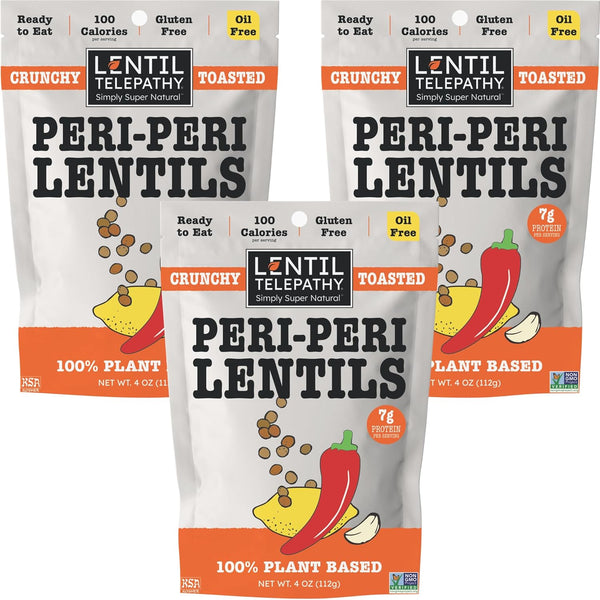 Lentil Telepathy Peri-Peri Chili Lemon Crunchy Whole Lentil Snack, OIL FREE, Never
