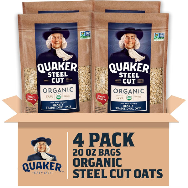 Quaker Steel Cut Oats, USDA Organic, Non GMO Project Verified, 20oz Resealable
