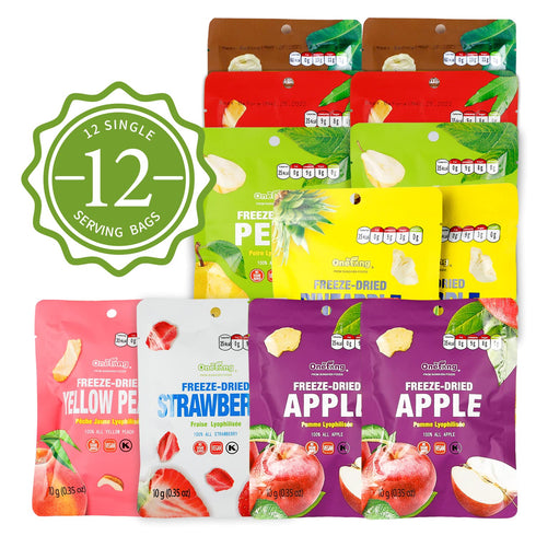 12 Pack Pack, 0.35 Oz ONETANG Freeze-Dried Mixed Fruit, Single-Serve Non GMO, Kosher, No Add Sugar, Gluten free, Vegan