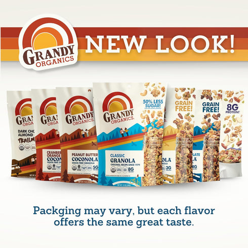 12oz Pack 3 Grandy Organics Dark Chocolate Sea Salt Granola, Certified Organic Granola, Gluten Free, Non-GMO, Certified