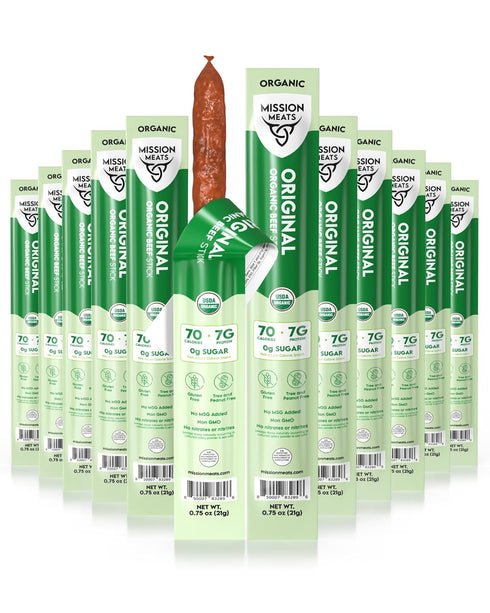 Mission Meats Organic Beef Sticks Grass Fed & Pasture-Raised, Zero Sugar, Non-GMO,