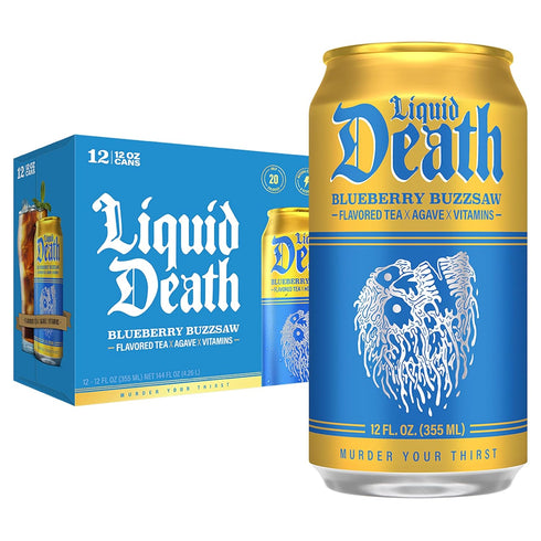 Liquid Death Iced Tea - Blueberry Buzzsaw (Blueberry-Flavored Black Tea), Less Sugar*,