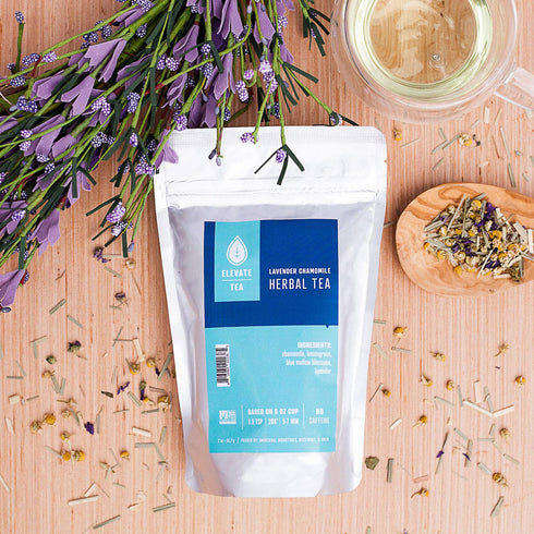 Elevate Lavender Chamomile Loose Leaf Herbal Tea, Caffeine Free, 2 oz Pouch, 25 Cups, Hot & Iced