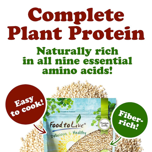 1.5 Food to Live White Quinoa, Pounds All Natural Whole Grain, Perfect for Salads, Soups, Quick and Easy to Cook, Meal