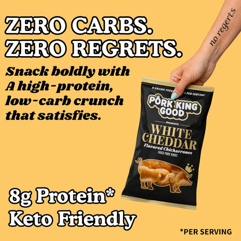 7 OZ Pork King Good White Cheddar Pork Rinds FAMILY SIZE (Chicharrones - Keto Snacks)