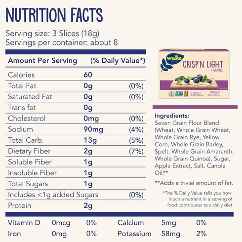 Wasa Crisp’n Light 7 Grains Crispbread, 4.9 oz (Pack of 4), Non-GMO Crackers, 7 Grain Blend, 20 Calories