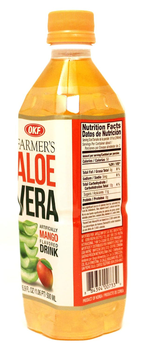 16.9 (Pack 12) OKF Farmer's Aloe Vera Drink, Mango, Fluid Ounce