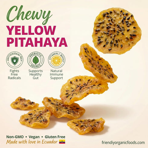 5.29 Yellow Dragon Fruit - Dried, Chewy | Ounces | Natural, Healthy Snack, No Sugar Added, Non- GMO, Vegan, No