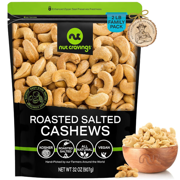 NUT CRAVINGS - Roasted Cashews Slightly Salted - Jumbo, Whole (32oz -