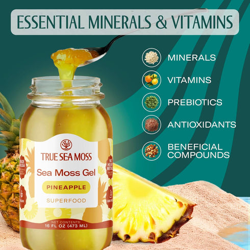 Pack 1 TrueSeaMoss Sea Moss Gel Made in USA Wildcrafted Seamoss, Fruits & Jarred Vegetables Pineapple, of (Labels may