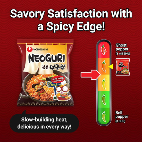 4.83 oz (Pack 4) Nongshim Neoguri Spicy Seafood Stir Fry Ramyun Noodles, Seafood Flavored Korean Instant Noodles, Thick