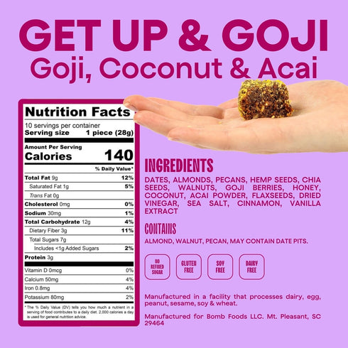 The Bomb Co. Blender Bomb, Get up & Goji, Superfood Smoothie Mix with Goji Berries, Hemp, Flax, Chia Seeds, Gluten