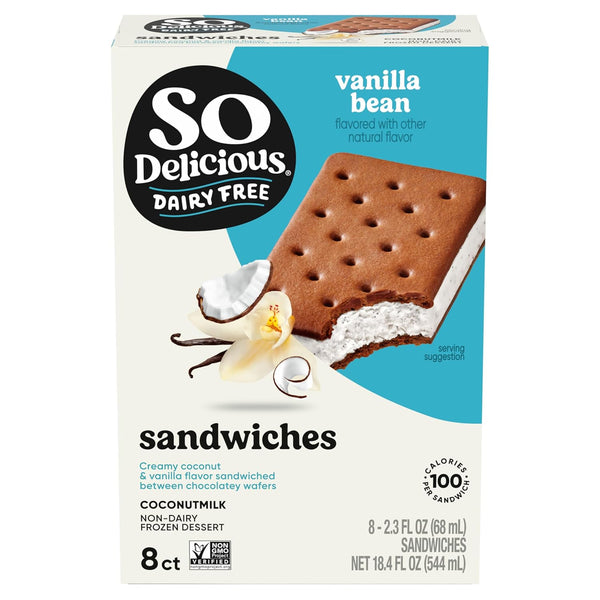 SO DELICIOUS Dairy Free Coconut Milk Frozen Dessert Sandwich, Vanilla Bean, Vegan, Non-GMO Project