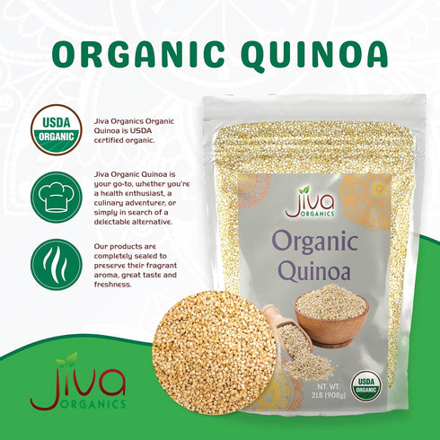 2 Jiva Organic White Whole Grain Quinoa Pound Vacuum Sealed Bag - Ready to cook, Grown in India