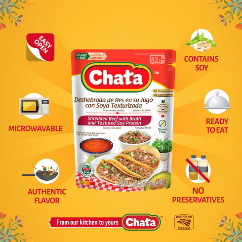8 oz (Pack 1) Chata Mexican Shredded Beef, Carne de Res Deshebrada