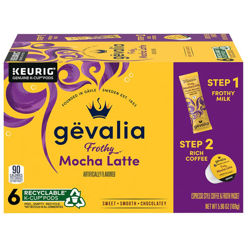 2-Step Packets, 6 Count, 5.6oz (Pack 3) Gevalia, K-Cup & Froth Box of (Mocha Latte).