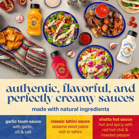Pack 3 Mezete Traditional Middle Eastern Sauce Bundle | Vegan Dips and Spreads | Free from Preservatives | Non-GMO |