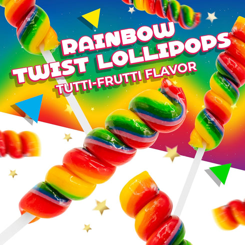 30 Count Rainbow Swirl Lollipops | Jar | Rainbow Lollipops Individually Wrapped | Twisty Suckers Party Favors |