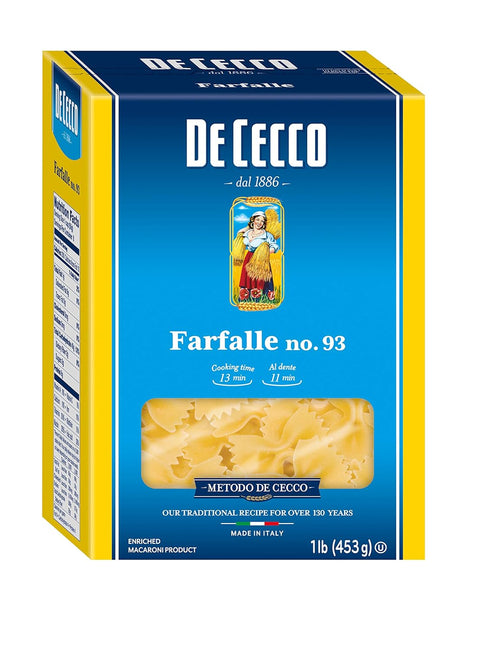 De Cecco Semolina Pasta, Farfalle No.93, 1 Pound (Pack of 5)