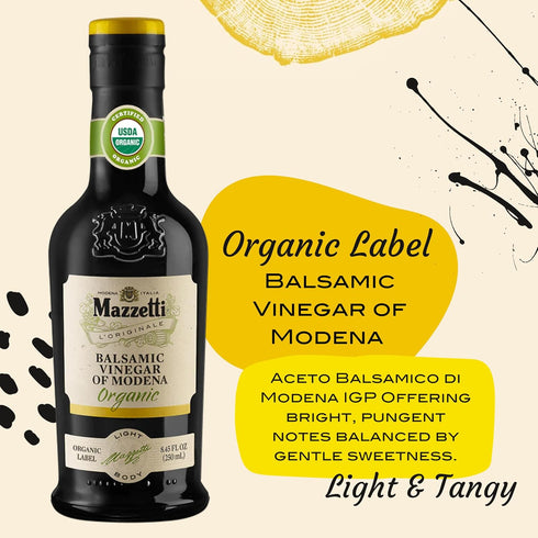 8.45 Oz, Mazzetti Organic Label Balsamic Vinegar of Modena PGI, Fl Light & Balanced, Perfect for Dipping, Soups