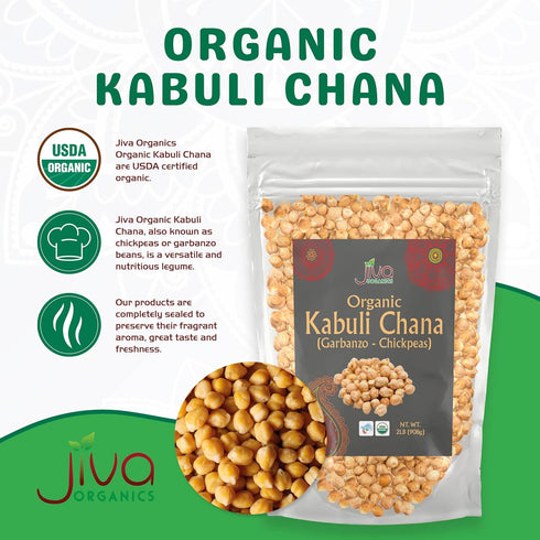 2 LB Jiva Organics Raw Chickpeas (Whole Garbanzo Beans) Bag - Gluten Free, Non GMO, Vegan