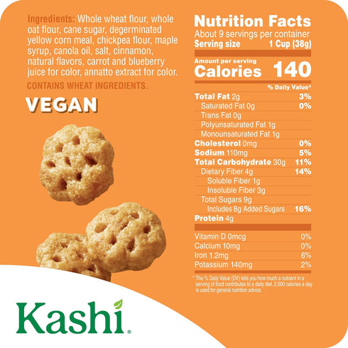 12.7oz (1 Kashi Breakfast Cereal, Whole Grain, Vegan, Maple Waffle Bites, Box Box)