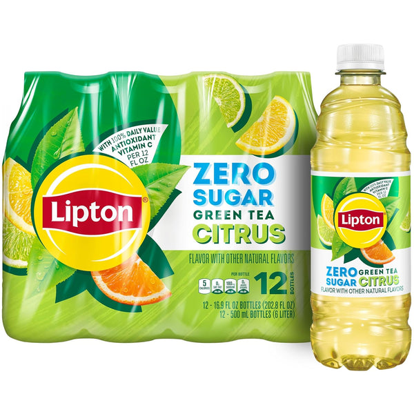 Lipton Zero Sugar Iced Tea, Green Tea Citrus, 16.9 fl oz Bottles,