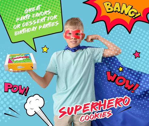 24 Pack Superhero Cookies | Bulk Party Favors Birthday Party | Individually Wrapped | Pow Boom Bang Wow Treats Snacks