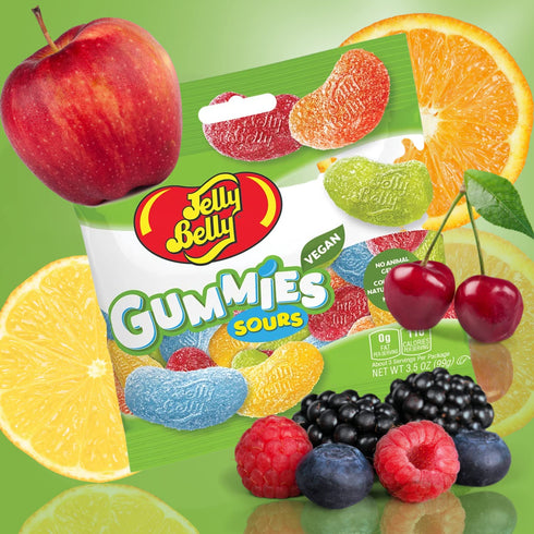 Gummy Gummies, Pack 2, 3.5 Sweet and Super Sour Vegan Candies, Fruit Flavored Jumbo Jelly Bean Shaped Kosher Non-GMO