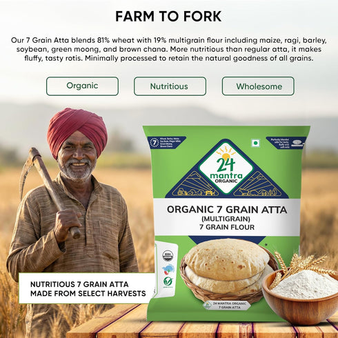 24 Mantra Organic 7 1Kg/2.2 lb Organic Grain Atta (Wheat, Pearl Millet, Sorghum, Green Mungbean, Barley, Ragi, Soybean)