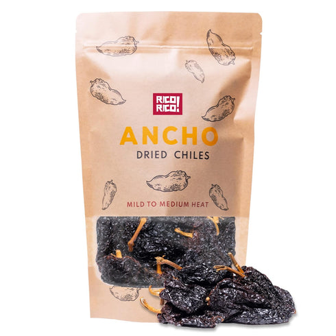 RICO RICO Dried Ancho Chiles 4 Oz - Premium 100% Natural Dried Chili Peppers for Salsas, Mole, and Enchiladas