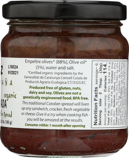6.5 Matiz Espaa Black Olive Spread, ounces, Natural Authentic Spanish Flavor, Create Gourmet Bruschetta, Tapenade