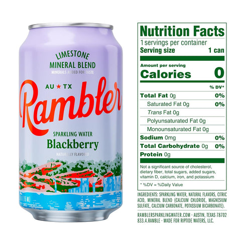 12-Ounce 8-Packs (24 AUTX RAMBLER Sparkling Water, Texas Limestone Mineral Blend, Blackberry Flavor, Cans, Three Cans)