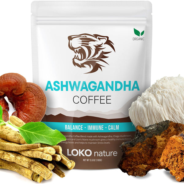 Tiger Ashwagandha Mushroom Instant Coffee with Arabica by LOKO nature | 30 servings