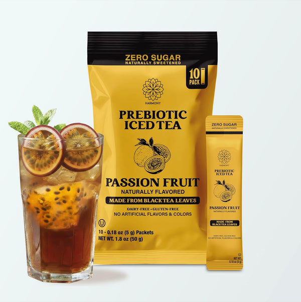Harmony Prebiotic Iced Tea Stick Packs, Passion Fruit - Zero Sugar Black