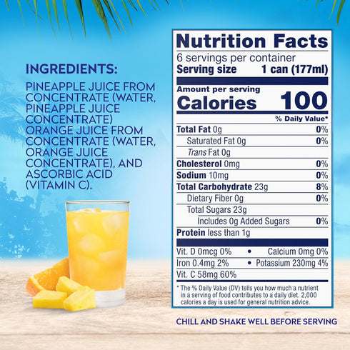 100% 6 Oz (Pack 6), 48 Dole Pineapple Orange Juice, Fruit Juice with Added Vitamin C, Fl of Total Cans