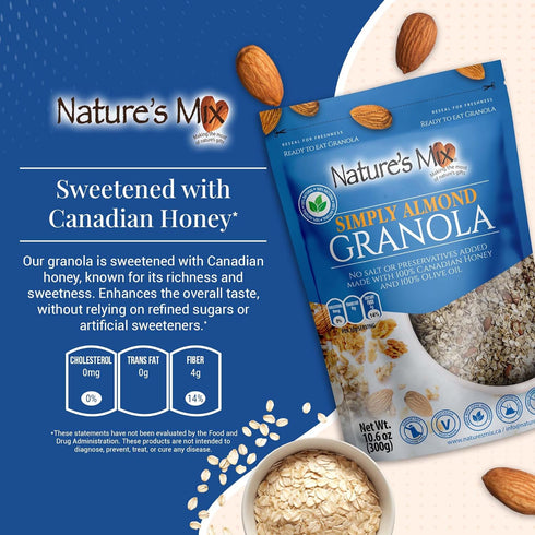 Nature's Mix - Simply Almond Granola - Almonds, Sunflower Seeds, Cinnamon - Sweetened with Honey - No Added Sugar