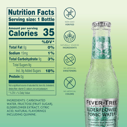 163.2 Oz Fever-Tree Tonic Water Glass Bottles, Elderflower, Fl