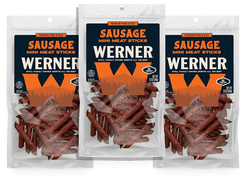 Werner Mini Sausage Sticks Pack of 3 Bulk Meat Sticks, Made in