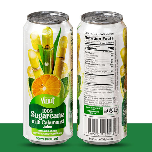100% 16.9 oz (500 mL) Pack 6 VINUT Sugarcane with Calamansi Juice, No Added Sugar, Not From Concentrate, fl Can