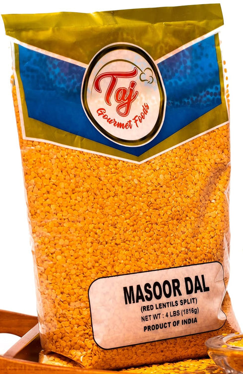 TAJ Gourmet Foods (4-Pounds) TAJ Premium Indian Masoor Dal, Red Lentils