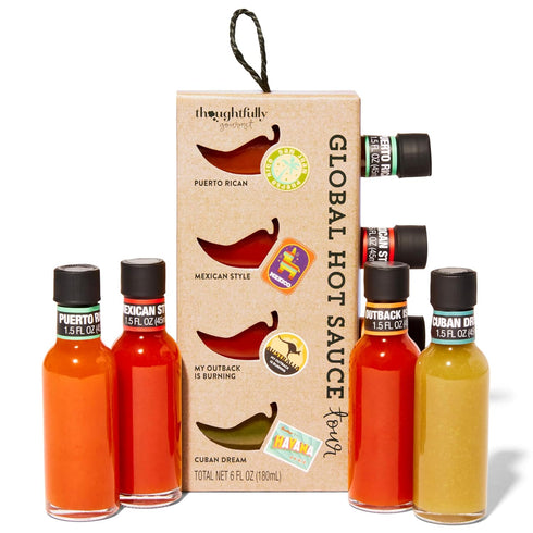 Thoughtfully Gourmet Global Hot Sauce Gift Set, Internationally Inspired Flavors Set of 4