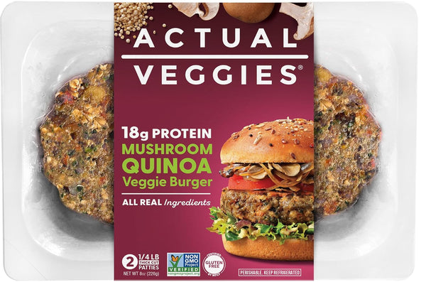 Actual Veggies , High Protein Mushroom Quinoa Veggie Burger, 8 Ounce