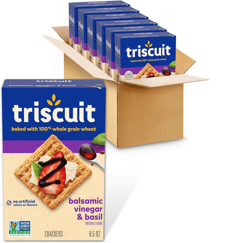 Triscuit Balsamic Vinegar & Basil Whole Grain Wheat Crackers, Lunch Snacks, Bulk