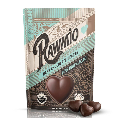 Rawmio Dark Chocolate Hearts, 70% Cacao - 2 Oz - Raw, Organic,