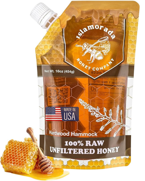 Raw Honey Organic Unfiltered, 16oz Pouch - Unpasteurized Hardwood Hammock Natural Raw
